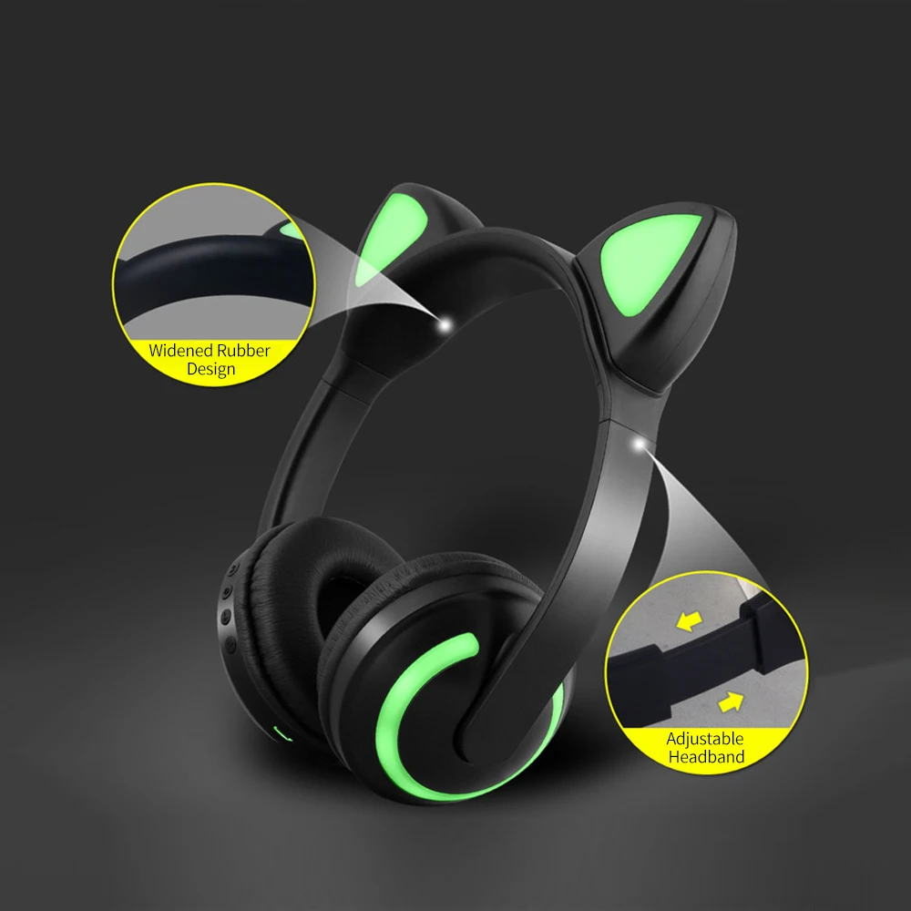 

LED Cat Ear ZW-19 Headset RGB 7-Color Lights Noise Cancelling 3.5mm Plug Headphones BT 4.2 Kids Earphone BT Headset