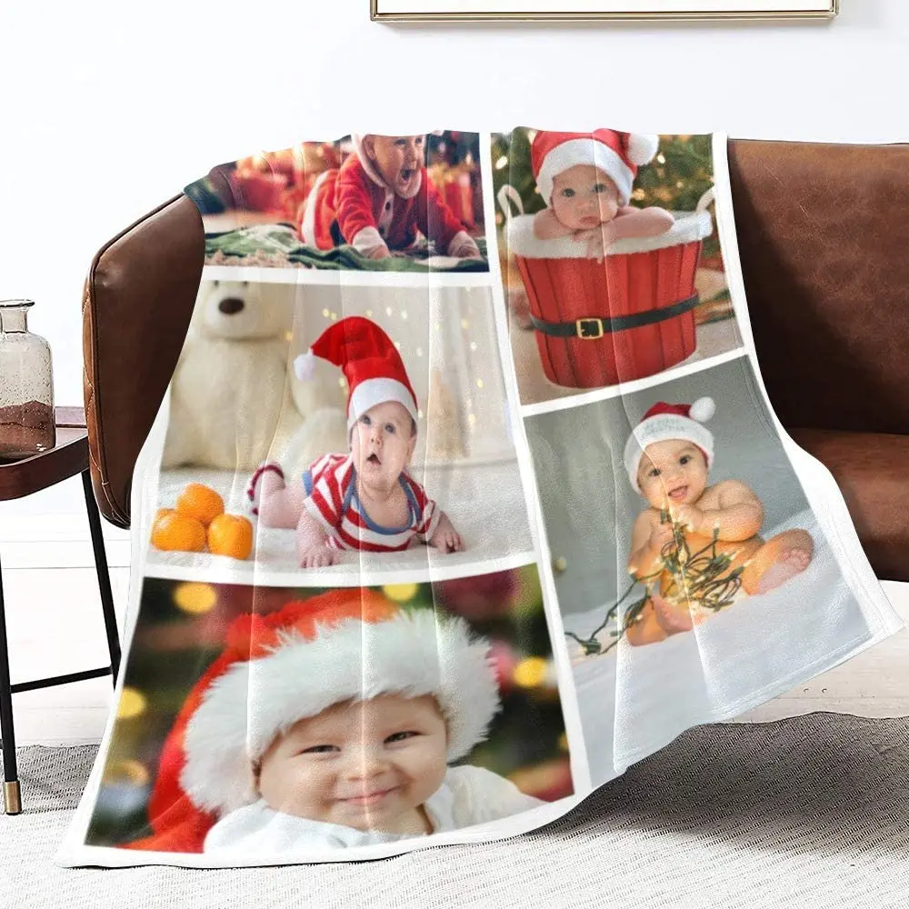 

Personalized Blanket with Photo Collage Custom Gift Super Soft Fleece Throw Blanket for Couch Sofa Bed