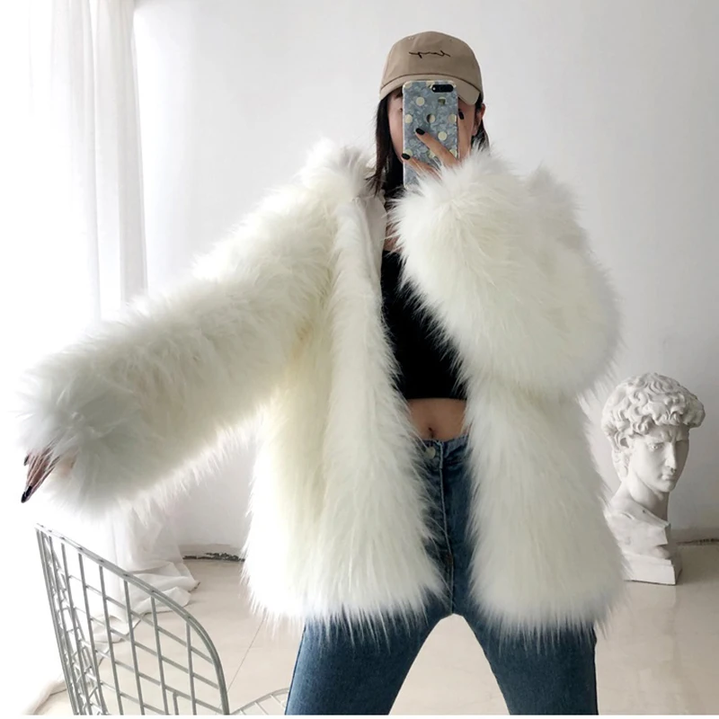 

Winter Fur Jacket Female Fashion Weave Fox Fur Parker Jackets Women Toose Warm Hooded Imitation Fur Overcoat Woman Tops