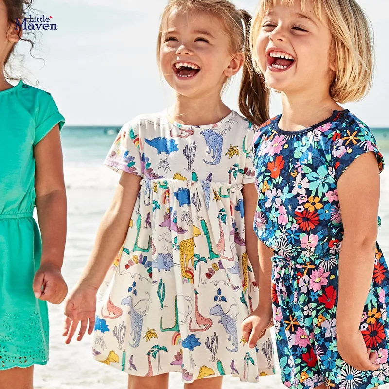 Little maven/2 7Years/летнее платье для девочек костюм футболки детская одежда в цветочек
