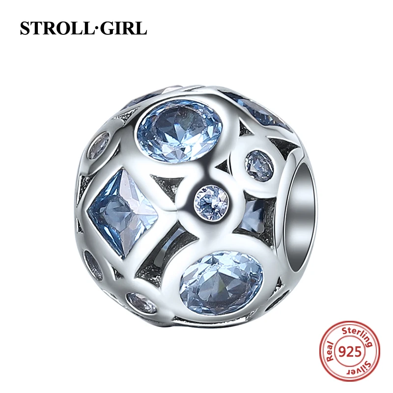 Прекрасный новый 925 стерлингового серебра коллекции круглые бусины из голубого