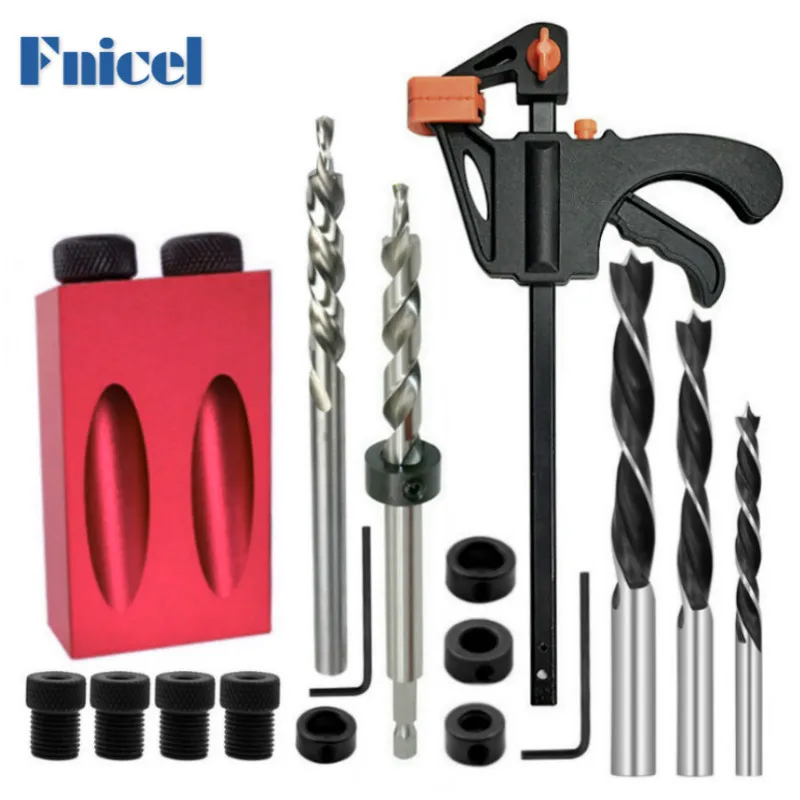 

15 Degress Oblique Hole Locator Drill Guide Set Pocket Hole Jig Kit Drill Guide Set Puncher Locator with Hole Locator Fittings