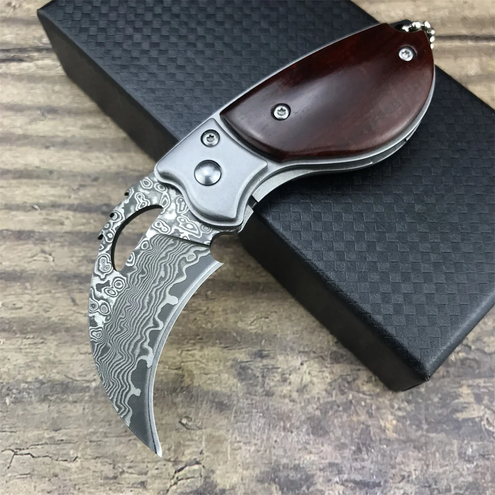 

Mini Damascus Blade Folding Pocket Knife 59HRC Outdoor Self Defense Survival Tool Edc Neck Knife Rescue Hunting Utility Knives