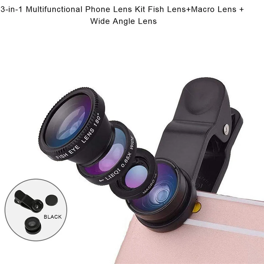 4 в 1 мобильный телефон объектив Комплект Fisheye широкоугольный телескоп макро
