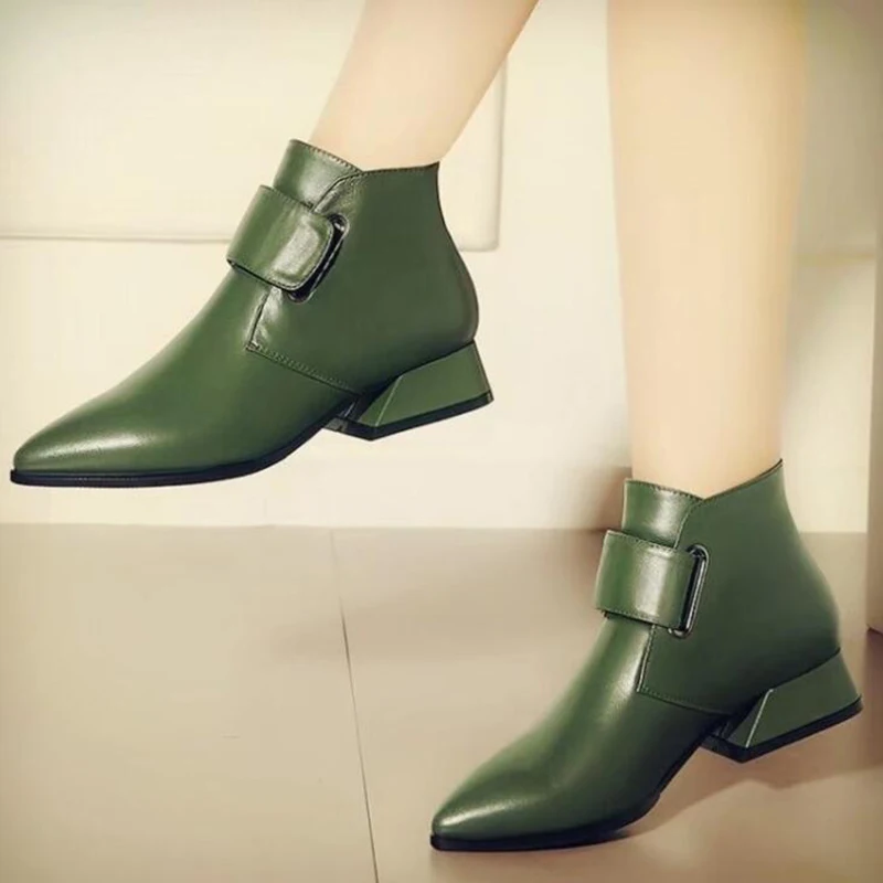 Женские ботинки Модные однотонные с острым носком Женская обувь на низком