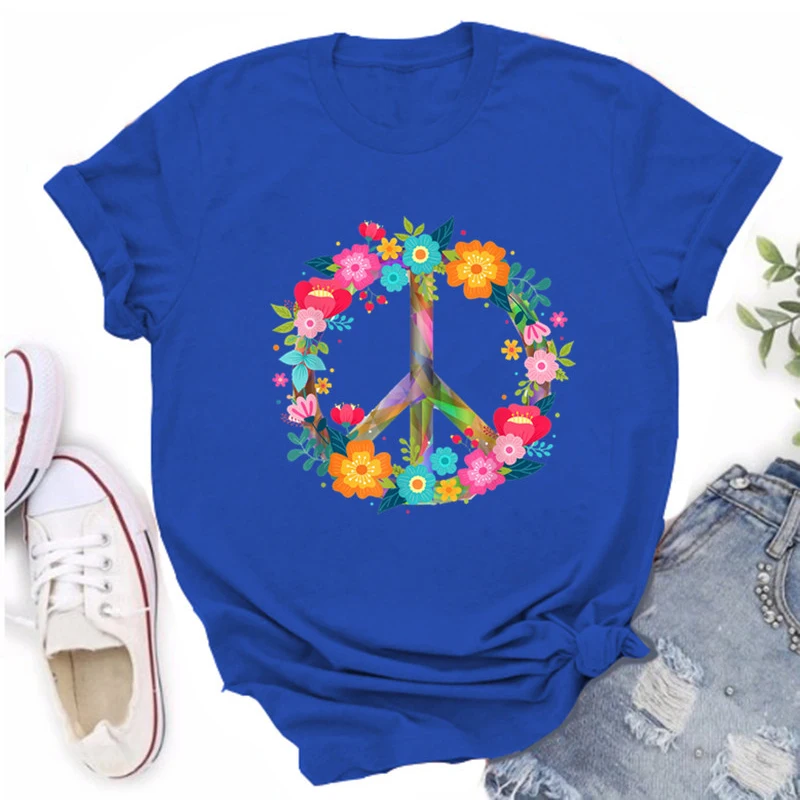 

Summer New Ladies Flower Pattern Round Neck Loose Casual Short-Sleeve T-Shirt Pure Cotton Women's Plus Size Short-Sleeve T-Shirt