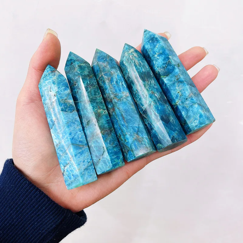

Natural Quartz Wand Blue Apatite Point Crystal Tower Mine Energy Gemstone Hexagonal Home Decor