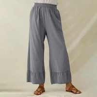 simple casual ruffles trouser legs long pants women oversized fashion loose wide leg pants 2021 solid colors mid waist trouser