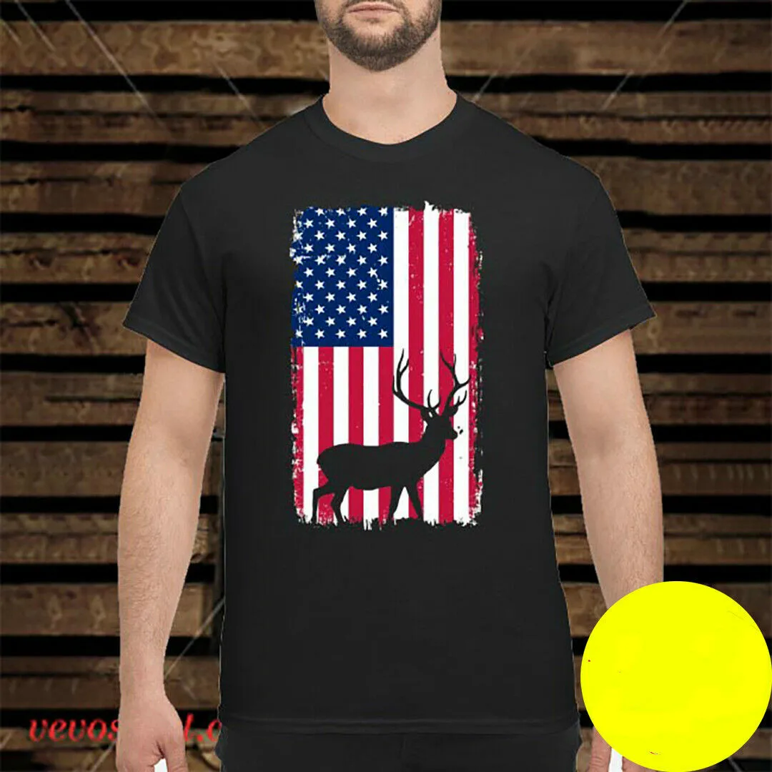 

Creative Design American Flag Deer Independence Day Hunting T-Shirt. Summer Cotton Short Sleeve O-Neck Mens T Shirt New S-3XL