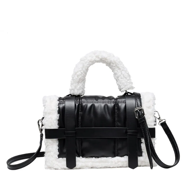 

Lambskin women's bag autumn winter 2020 new fashion fashion Pu small square Bag Plush one shoulder diagonal straddle bag