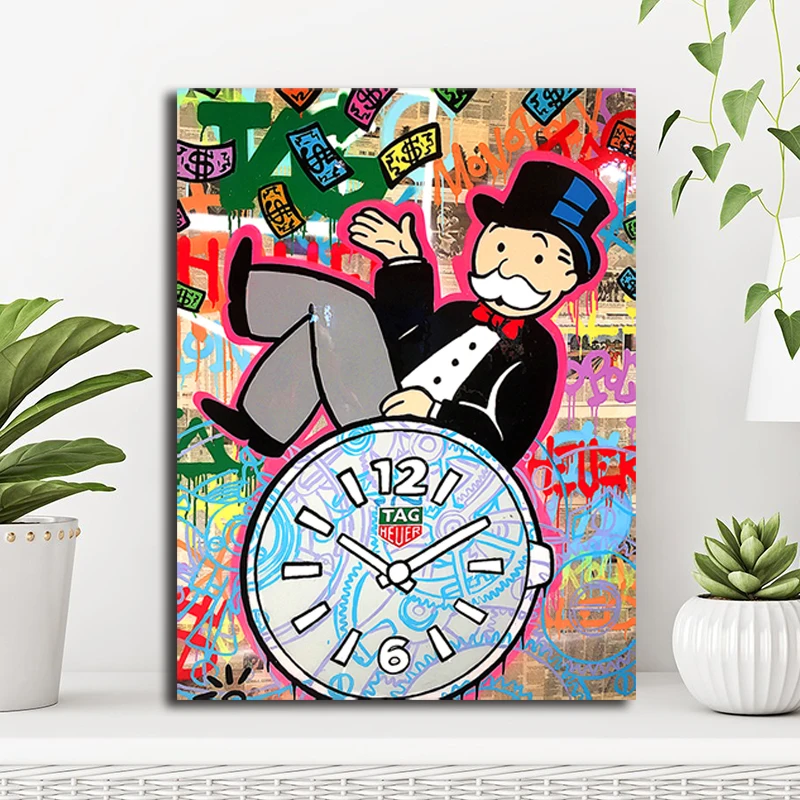 Alec Monopolyingly на часах холст печать картины граффити современная картина для