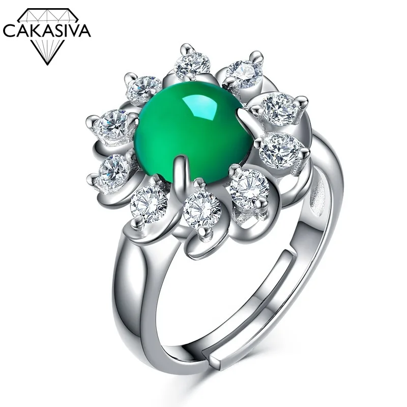 

Women's 925 Silver Green Agate Open Ring Engagement Wedding Gift Silver Jewelry Wholesale