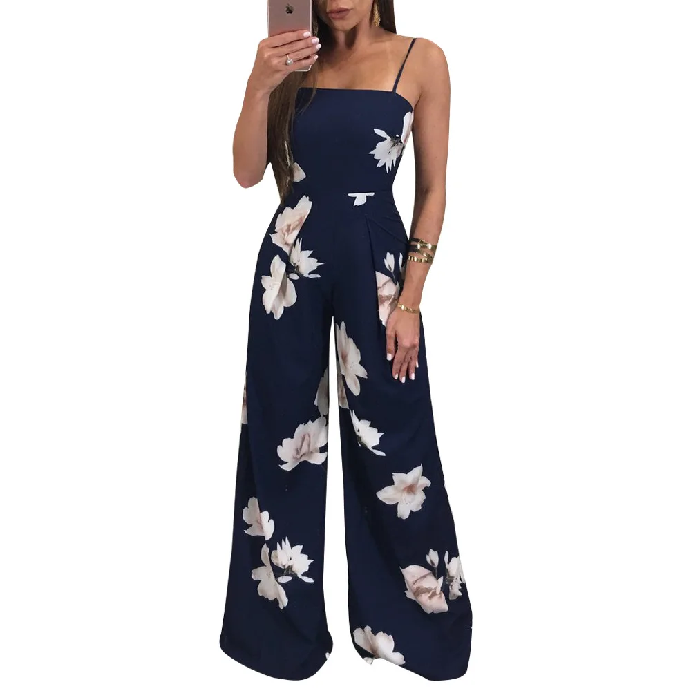 

Suspenders loose jumpsuit Printed sexy backless onesie pants Summer 2020 new fashion casual women's wear