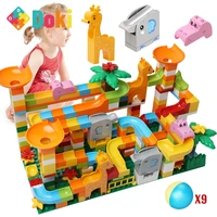 doki toy diy compatible marble race run slide big building blocks city funnel maze balls animal figures bricks toys for children