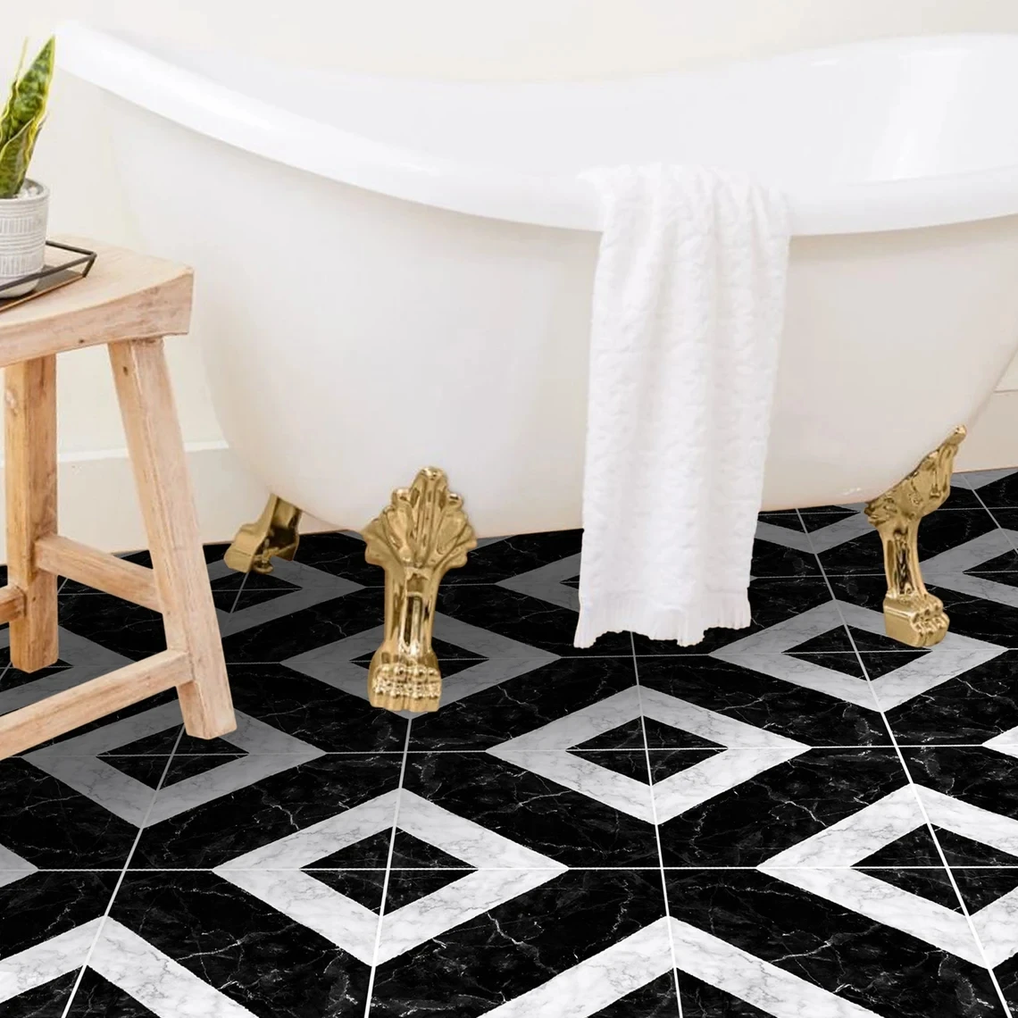 

Salon in Black Tile Floor Sticker Kitchen Bathroom Decoration black and white Waterproof Self-adhesive Wall Sticker Non-slip