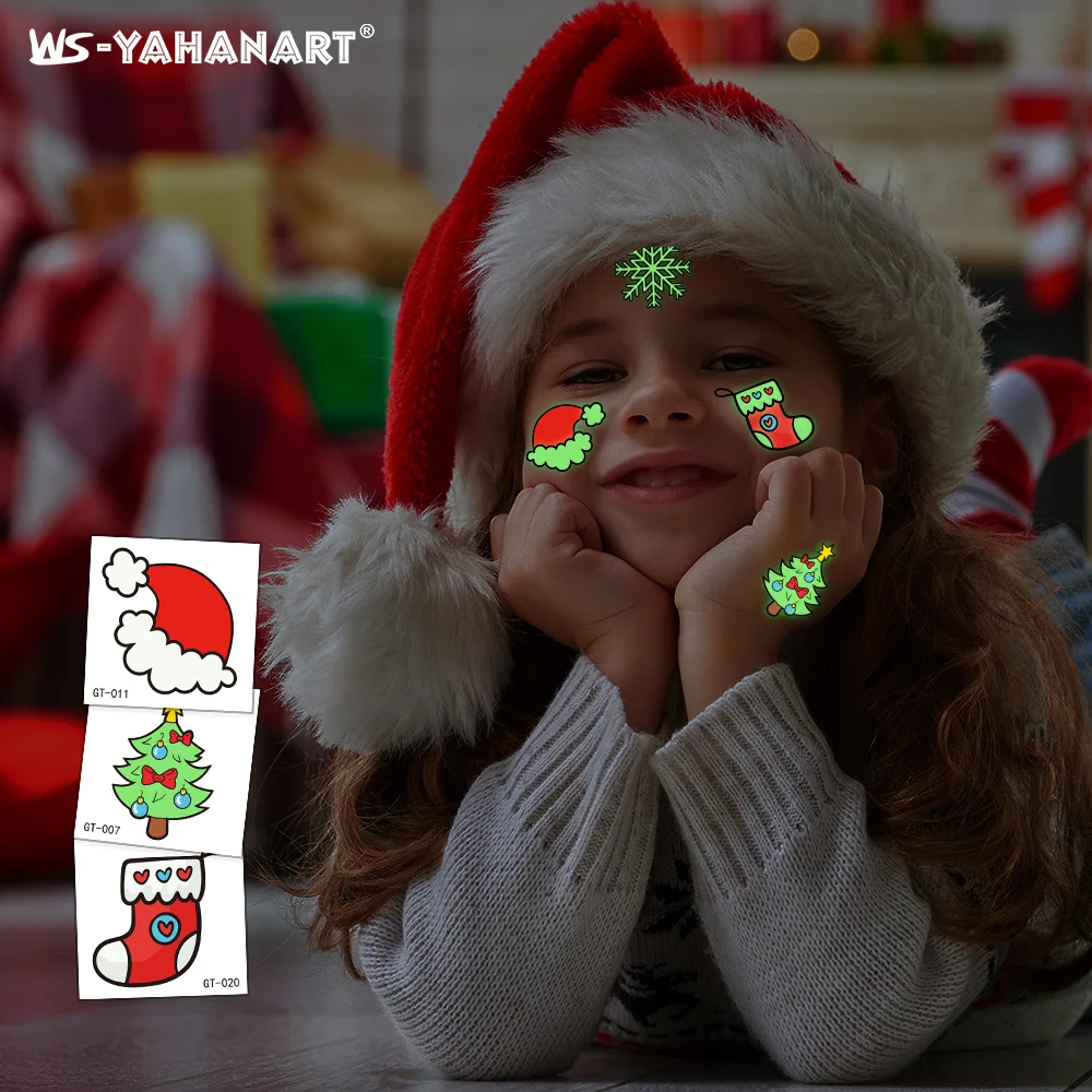 

2021 New Children Christmas Luminous Tattoo Stickers Face Close-Up Snowflakes Multi-Pattern Waterproof Luminous Tattoo Stickers