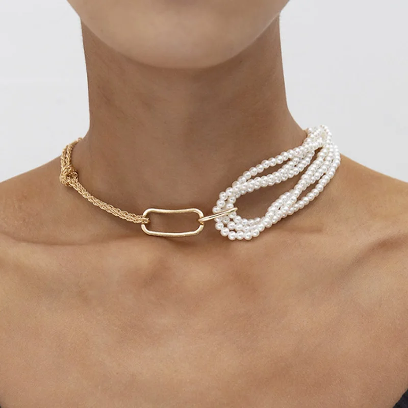 

Pendant Unique Thick Thick Twisted Chain Female Pendant Necklace Multilayer Imitation Pearl Lady Gift Necklace Personality