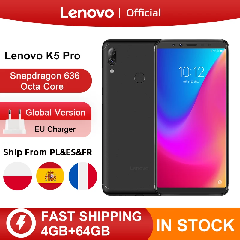 Глобальная версия смартфона Lenovo K5 Pro 4 Гб 64 Восьмиядерный Snapdragon 636 четыре камеры 5 99