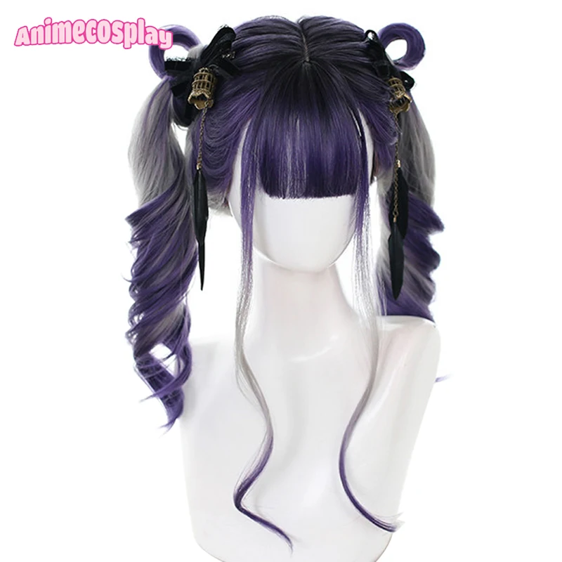 

Animecosplay 60cm Purple Gradient Gray Lolita Wigs Women Long Curly Mixed Color Synthetic Wave Cosplay Hair With Flat Bangs