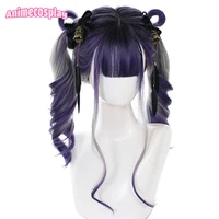 animecosplay 60cm purple gradient gray lolita wigs women long curly mixed color synthetic wave cosplay hair with flat bangs