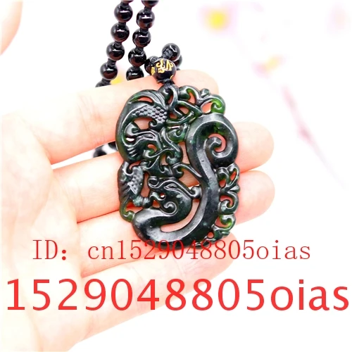 Натуральный черный китайский Нефритовый Дракон Ожерелье Феникса обсидиан