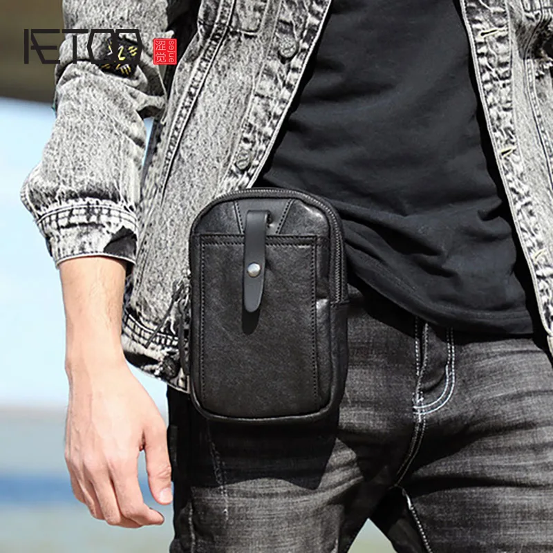 

AETOO простой первый слой, телячья кожа мини мобильный телефон сумка, мужская сумка-портфель из натуральной кожи Мужская модная сумка на поясн...