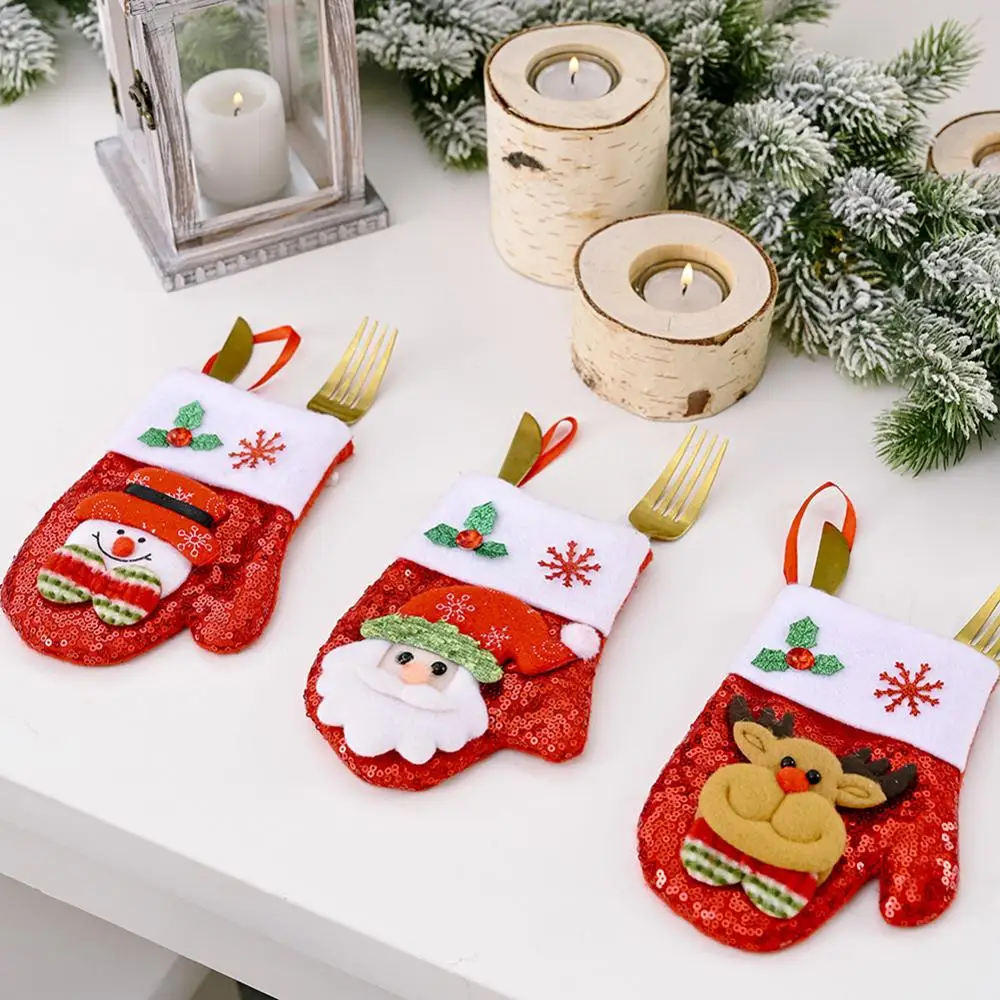 Christmas Tree Hanging Socks Linen Festival Apple Gift Candy Bags Cartoon Snowflake Xmas Party Fireplace Decor | Дом и сад