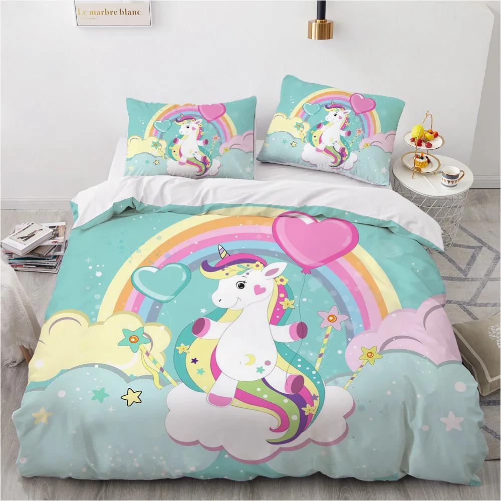 

Unicorn Bedclothes 3D Custom Design Black Quilt Cover Sets Cartoon Comforther Case Pillow Cases 203*230cm Super King Twin Size