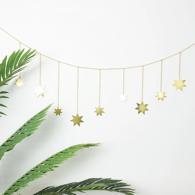 

INS Metal Star Shape Hanging Decoration Photo Living Room Wall Hanging Decoration With Chains 2021