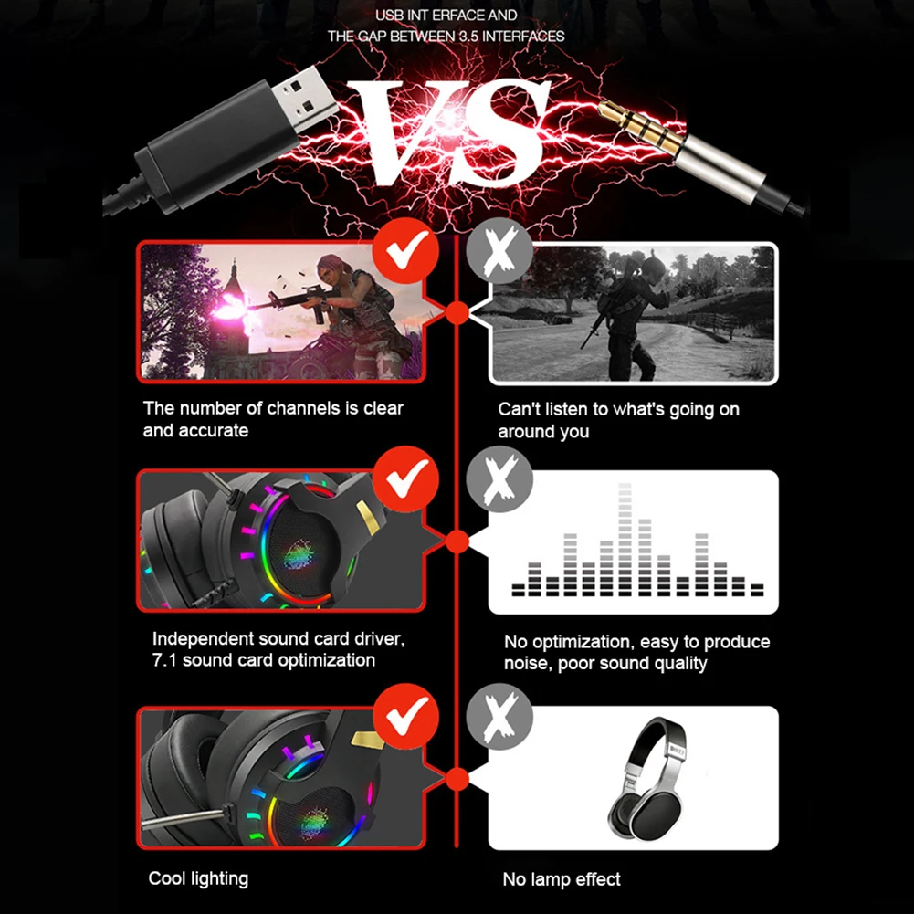 K3 USB Проводные Игровые наушники для ПК 7 1 каналов стерео бас RGB гарнитура с