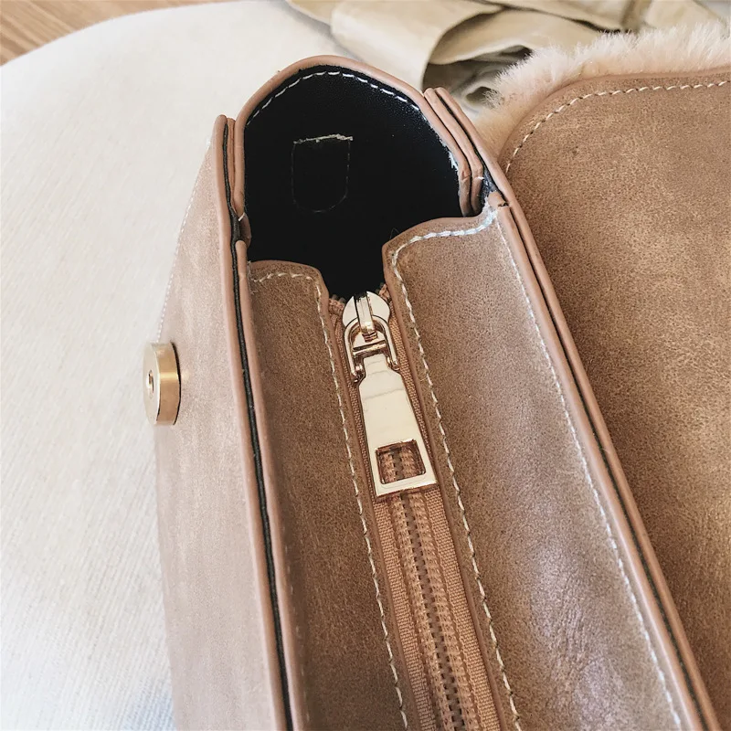 Зимняя Милая шикарная пушистая женская сумка-мессенджер красно-коричневые