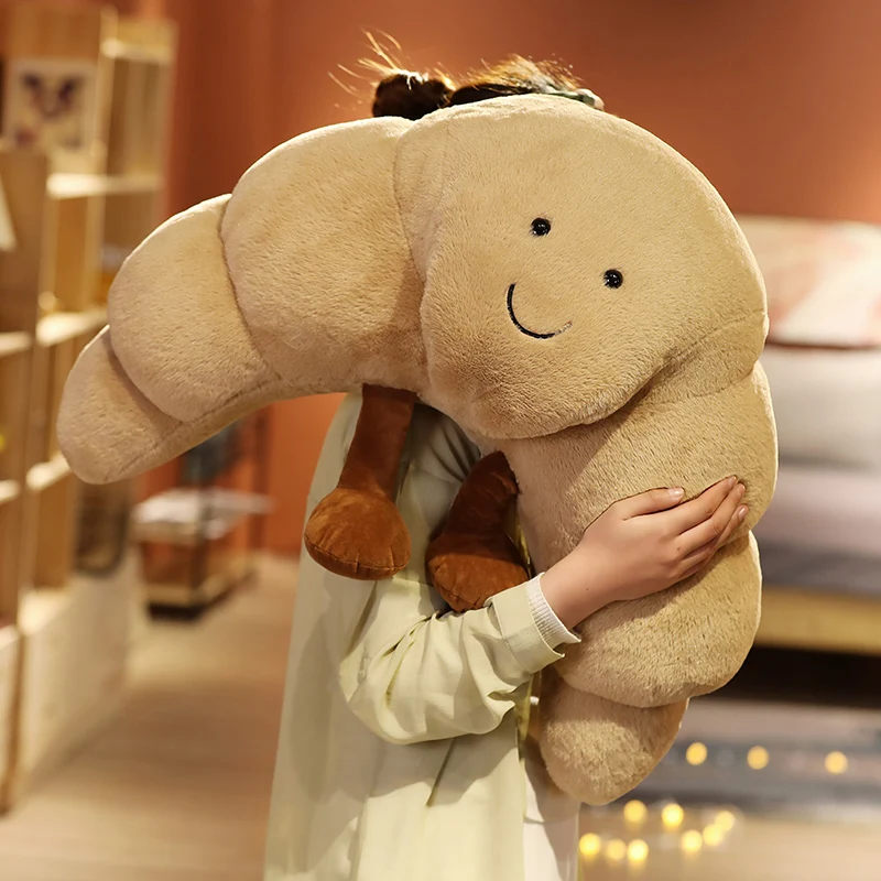 New 18/70cm Kawaii Plush Smile Croissant Pillow Lovely Dolls Stuffed Soft Bread Cushion For Kids Girls Birthday Valentine Gifts