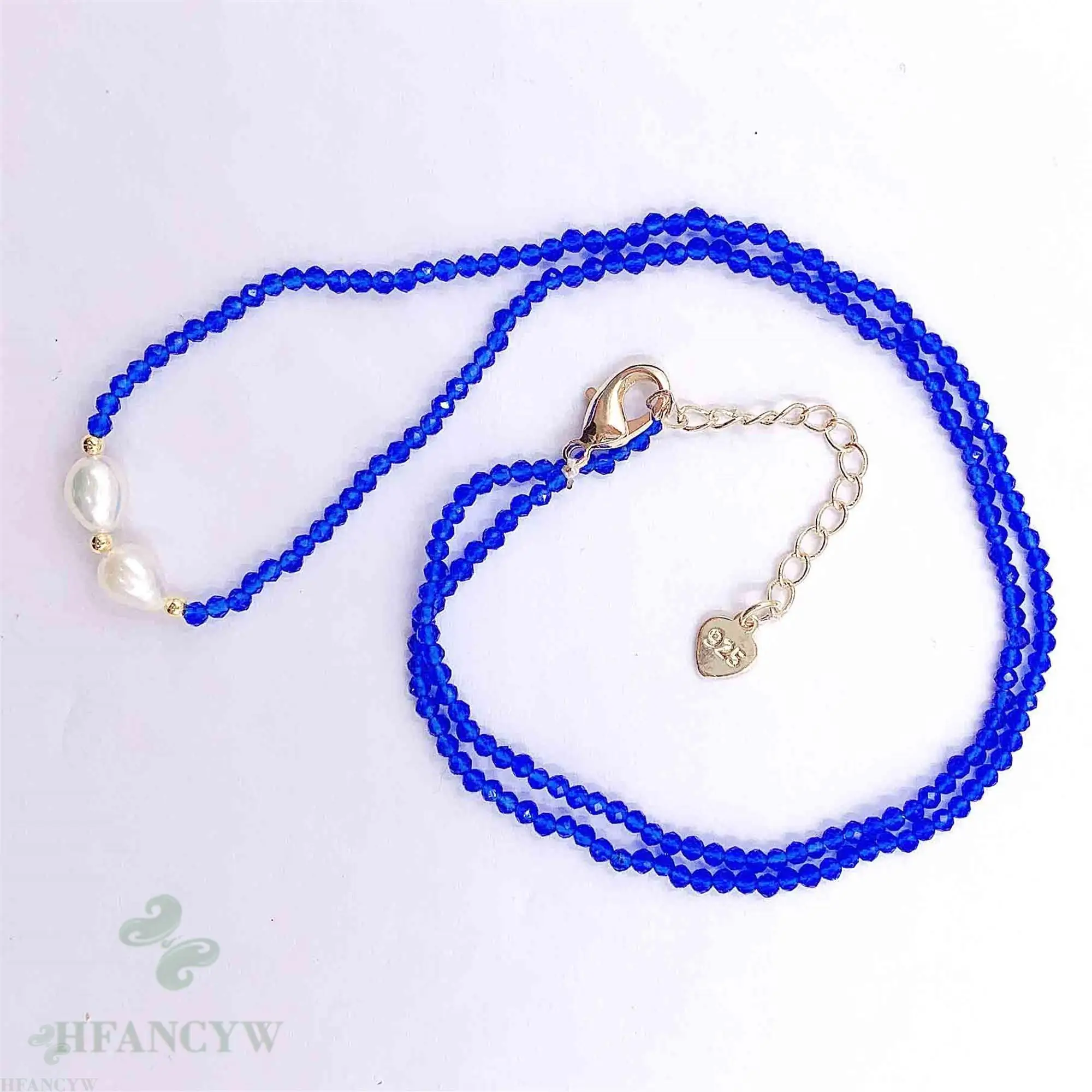 2 мм синий камень белый барокко Жемчужное ожерелье 18 дюймов аксессуары Свадебный