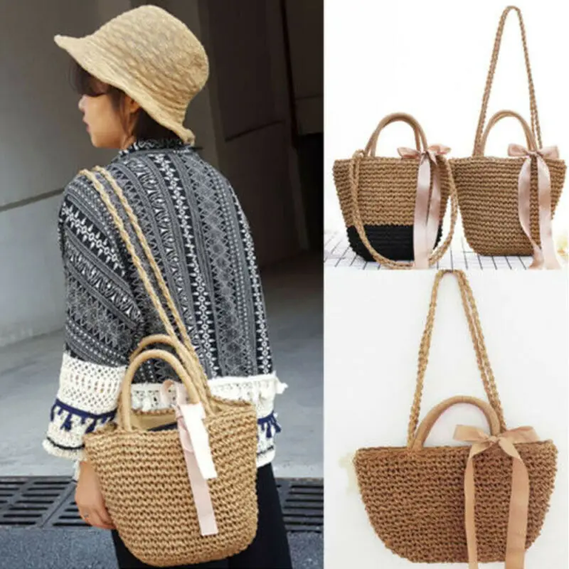 Модная женская летняя бумажная соломенная большая сумка-тоут для девушек