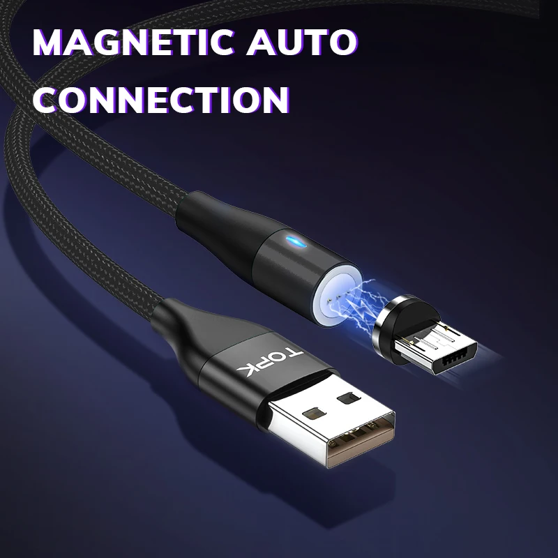 TOPK AM60 3rd Magnetic Micro USB Cable Nylon Fast Charge Data for Xiaomi Samsung Huawei Charging Cable|Кабели для мобильных
