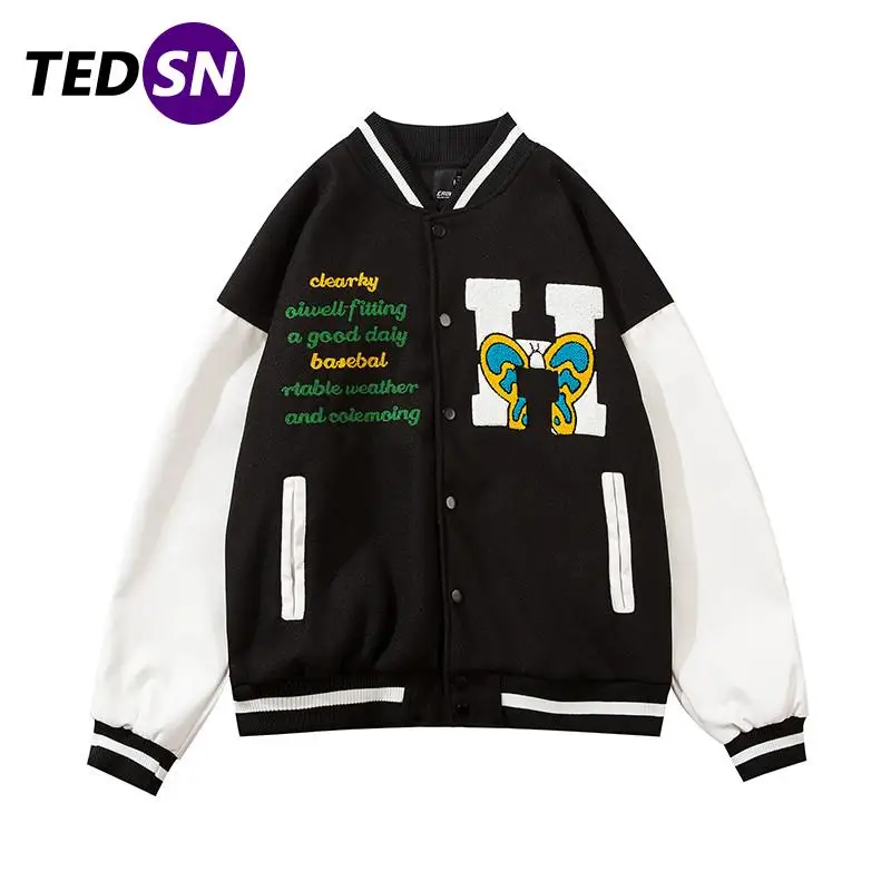 

Baseball Jacket Mens Hip Hop Harajuku Streetwear Letter Embroidery Casual Cotton College Bomber Jacket Coat Fashion Men Clothing