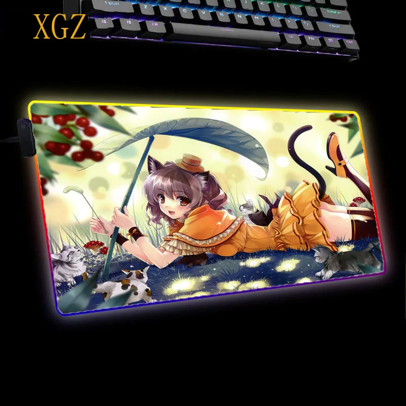 Коврик для мыши XGZ XXL с аниме-принтом девочек RGB-подсветсветодиодный | Компьютеры и
