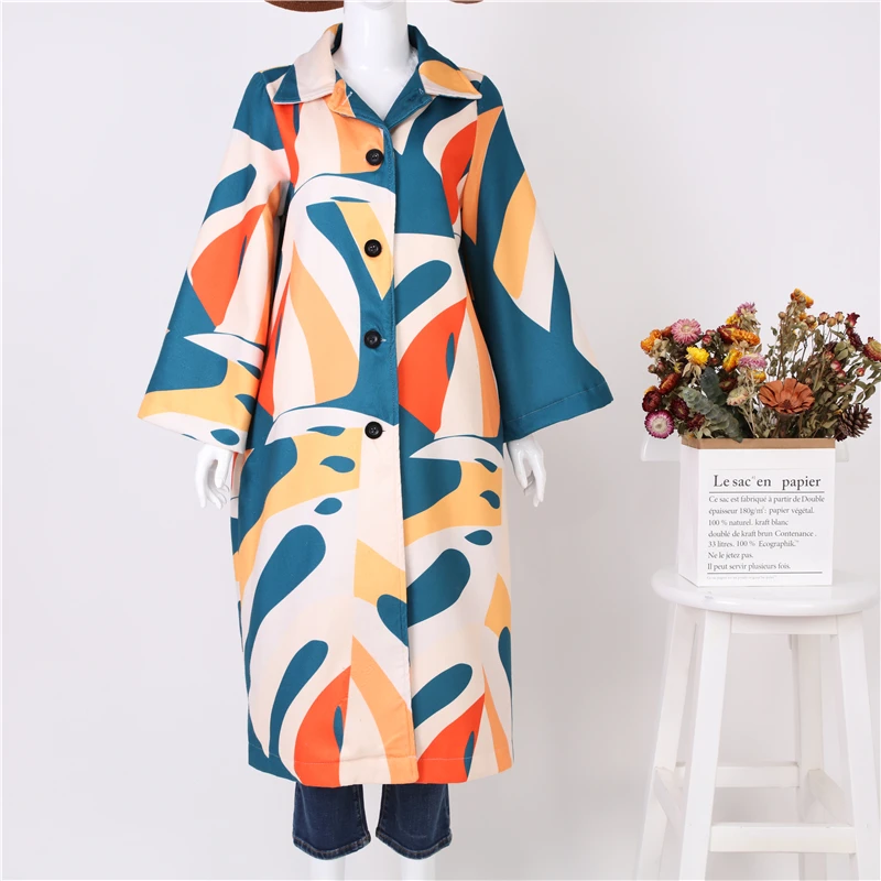 Модное цветное пальто с длинным рукавом принтом Осень зима 2019 теплая куртка для