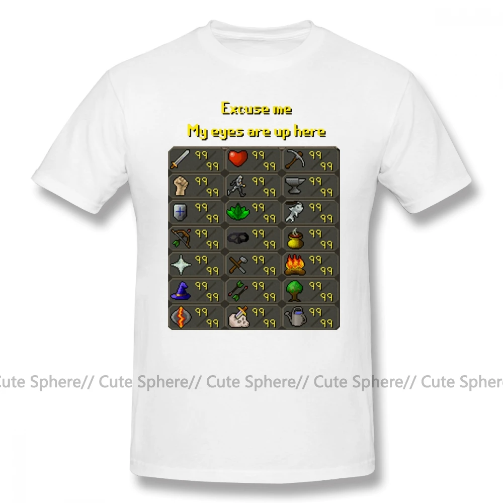 Runescape, футболка, Runescape, My Eyes Are Up Here, футболка, 100 хлопок, графическая футболка, мужская, ХХХ, с коротким рукавом, летняя, забавная футболка - Цвет: White