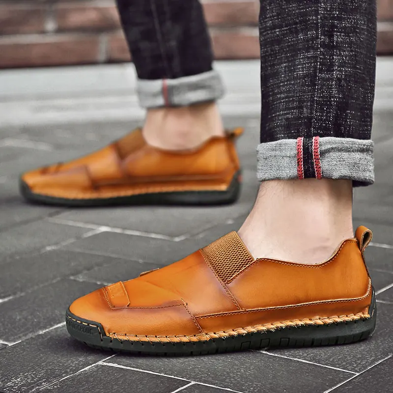 Мужские кожаные туфли ручной работы Vancat черные повседневные лоферы на плоской