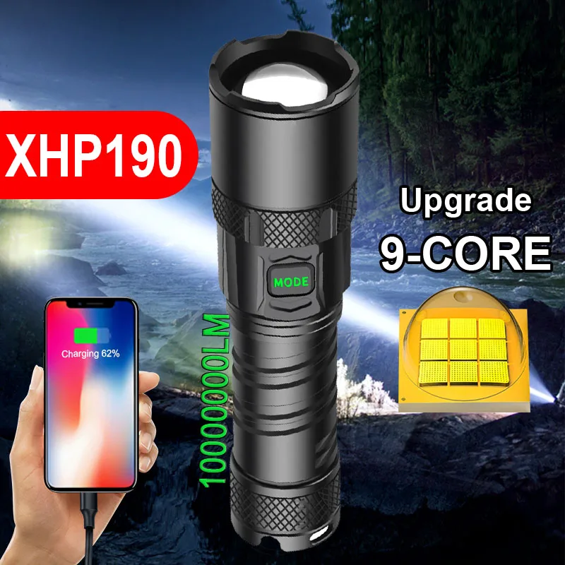

XHP190 Most Powerful Led Flashlight XHP160 5 Modes Usb High Power Tactical Flashlight 18650 Zoom Rechargeable Fishing Hand Lamps