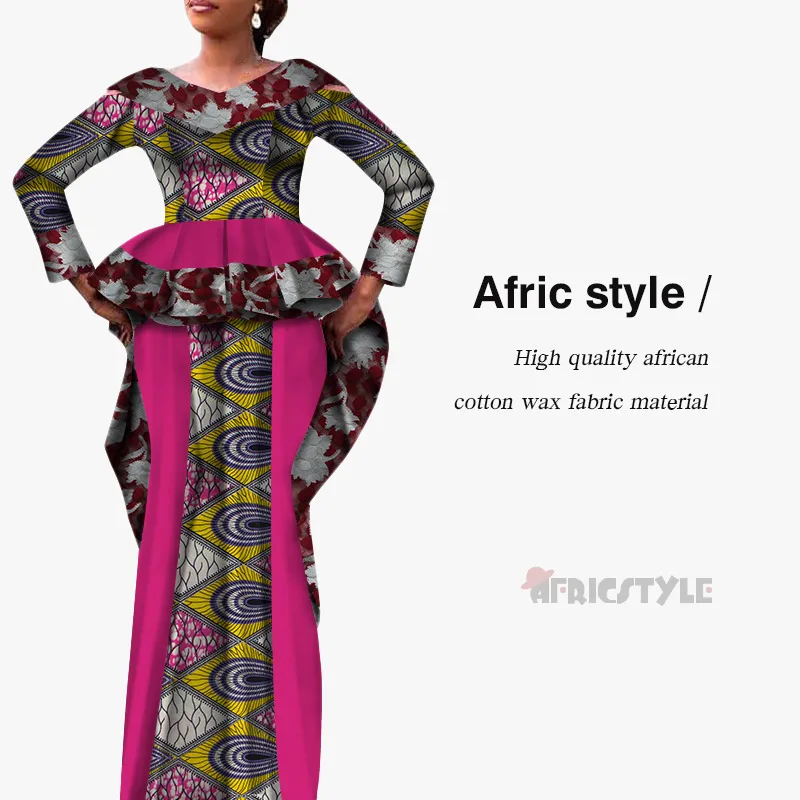 African Dashiki Bazin Dress 2 - Piece Top and High Waist Skirt Set model WY5341