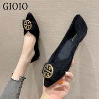 gioio womens pointed toe shoes metal suede flat bottomed spring loafers casual single shoes yellow giles outdoor shoes