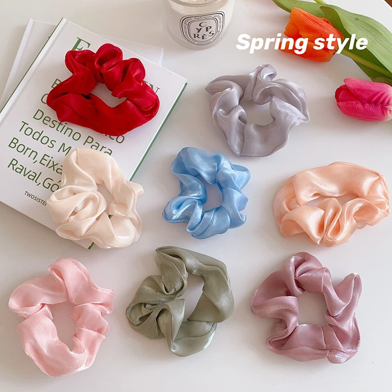 

Women Silk Scrunchie Elastic Handmade Multicolor Hair Band Ponytail Holder Headband Hair Accessories 1PC Shiny Silk Solid Color
