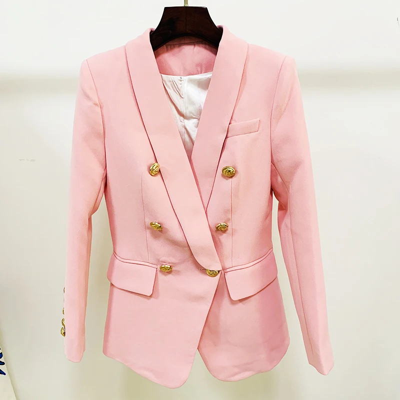 

HIGH STREET Newest 2022 Designer Jacket Women's Lion Buttons Double Breasted Slim Fitting Shawl Collar Blazer