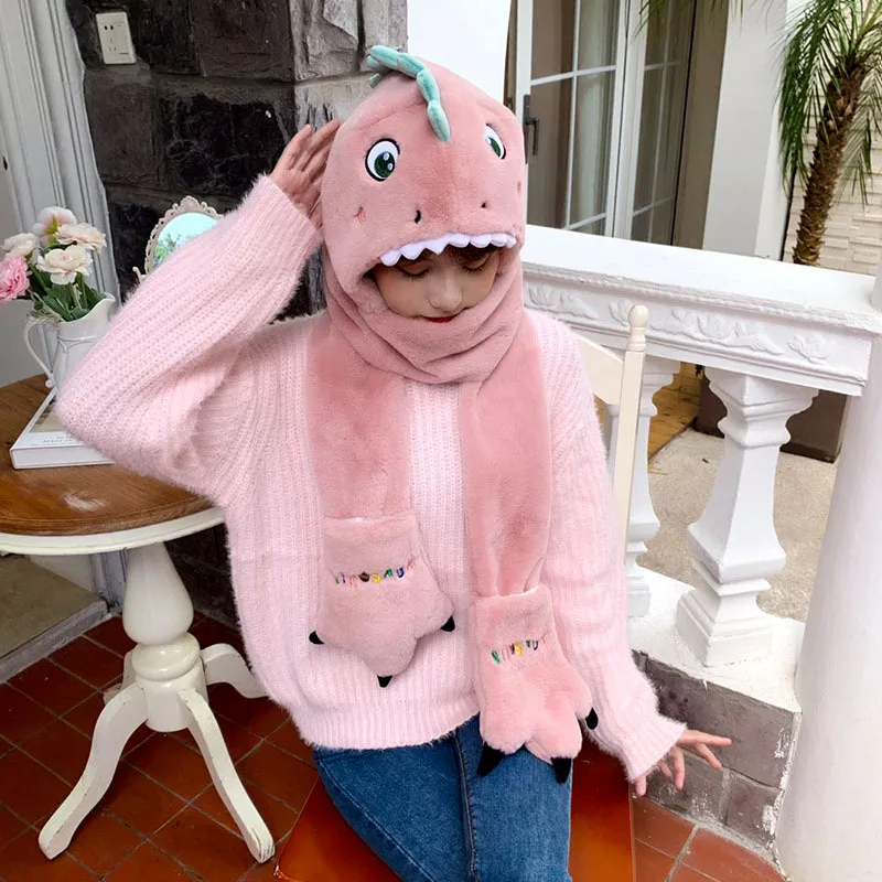 

Autumn and Winter Warm Ear Protection Plush Hat Cartoon Sweet Three-piece Suit for Men Women and Children One Hat Scarf Gloves