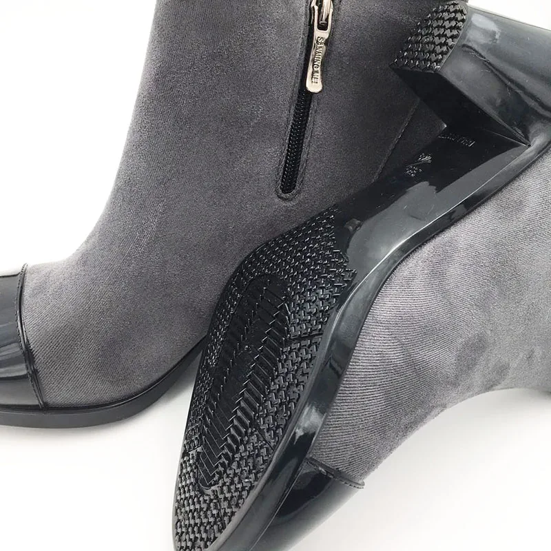 

Aleafalling Flock PVC Waterproof High Heel Shoes Trendy Antiskid Wear-resistant Rubber Shoes Exquisite Zipper Thicken BootsW138