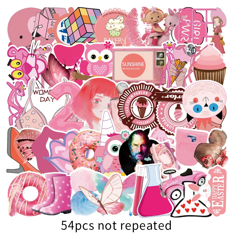 

54PCS Office stationery cute notebook kawaii pink label mobile phone stickers waterproof beautiful scrapbook diary accessories