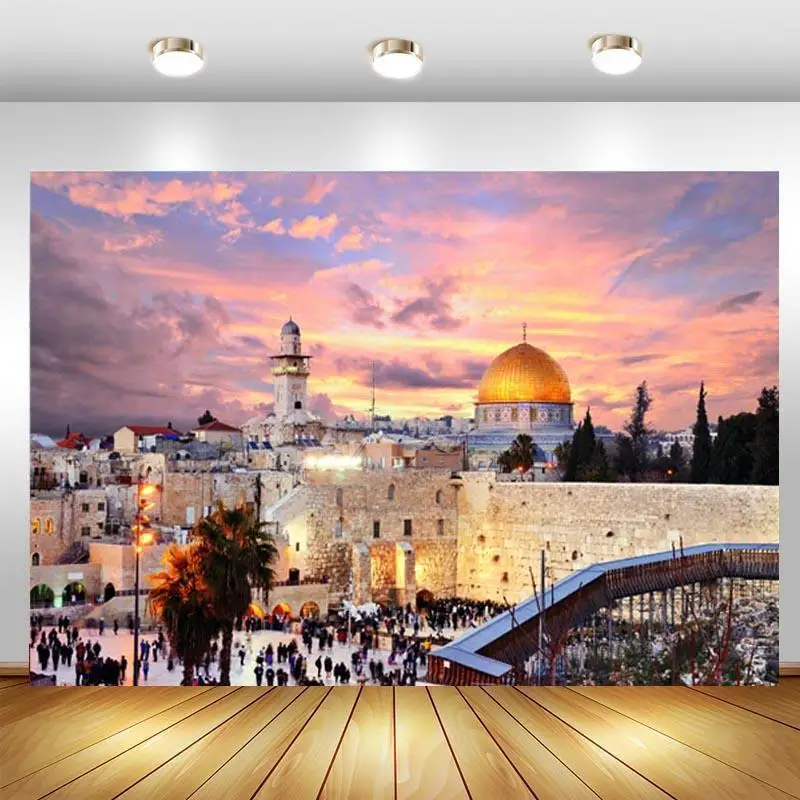 

Jerusalem City Photography Backdrop Temple Sunset The Rock Cityscape Birthday Party Background Photo Booths Studio Props Banner