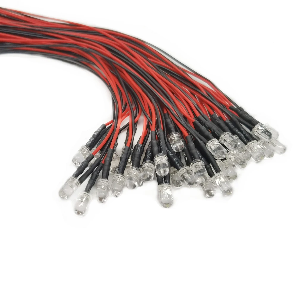 10-100pcs 3mm/5mm/10mm Red/Green/Blue/RGB white UV DC12V Round Pre-Wired Water Clear LED With Plastic Holder | Освещение